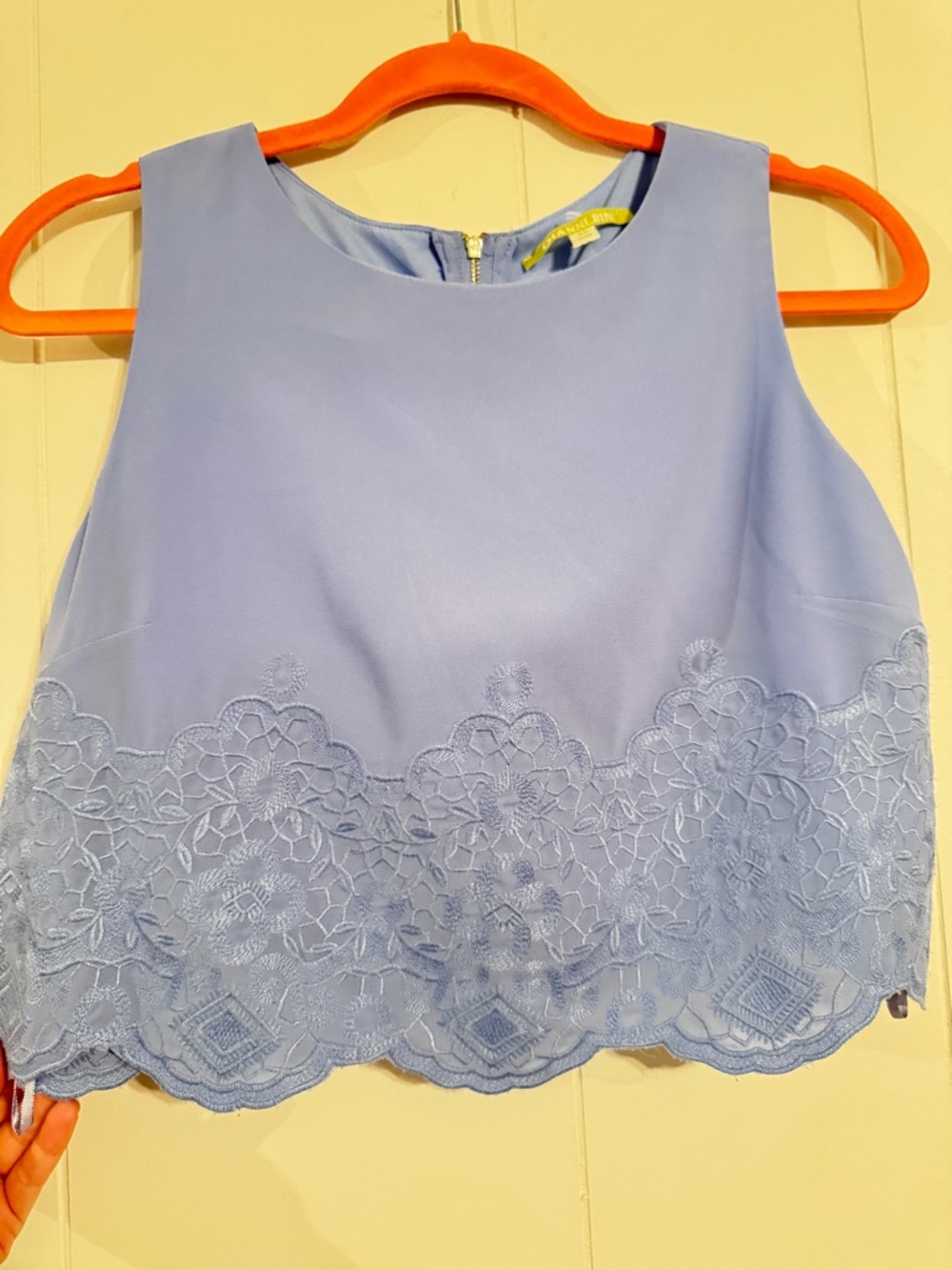 Gianni Bini Sky Blue Scalloped Lace Hem Sleeveless Crop Top